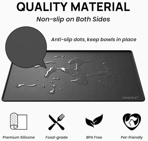 YINEYA 18" x 12" Silicone Cat Food Mat Waterproof, 0.2" Raised Edge(Black) - Image 4