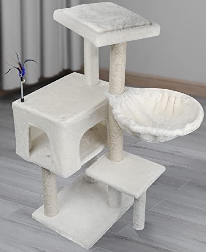 AIWIKIDE Cat Tree Has Scratching Toy with A Ball Activity Centre Cat Tower Furniture Jute-Covered Scratching Posts (Beige, 36.6'') - Image 3