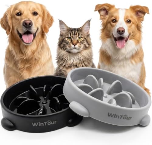 WinTour 2 Pack Slow Feeder Dog Bowls, BPA Free, Medium & Small Dog Bowls by WinTourDogToys