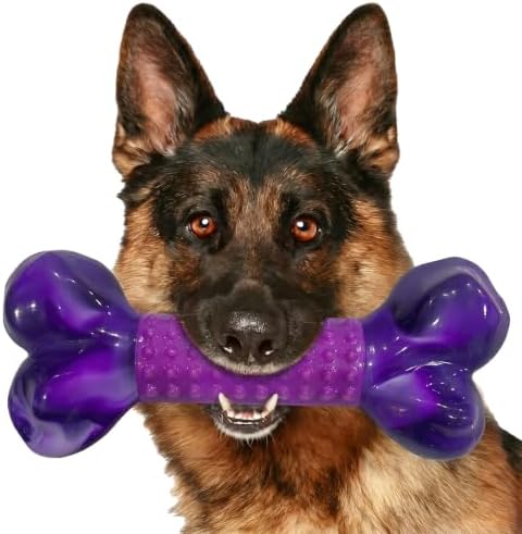 Tough Dog Toys for Aggressive Chewers Large Breed, Dog Chew Bone with Bacon Flavor, Pure Nylon Chew Toy for Medium Large Dogs, Bacon Flavor, Purple by Apasiri