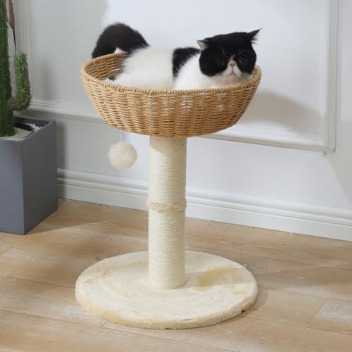SHENGOCASE Cat Tree Tower with Rattan Wicker Basket, Handwoven Large Nest Basket Bed, Window Perch for Large Cats up to 20LBS - Image 4