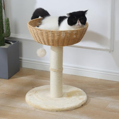 SHENGOCASE Cat Tree Tower with Rattan Wicker Basket, Handwoven Large Nest Basket Bed, Window Perch for Large Cats up to 20LBS - Image 4