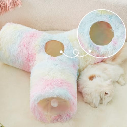 Tempcore Plush Pet Cat Tunnel Tube Cat Toys 3 Way Collapsible, Tunnels for Indoor Cats，Kitty Tunnel Bored Pet Toys Peek Hole Ball Puppy, Kitty, Kitten, Rabbit Rainbow - Image 7