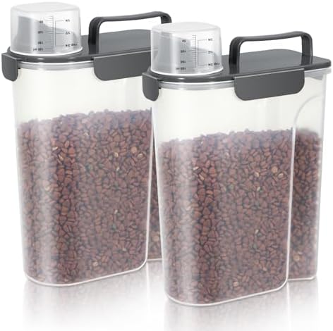 LEAWALK 5Lbs /6Qt/5l Airtight Cat Dog Food Storage With Upgraded Large Nozzle BPA-Free, Pet Food Storage Containers For Rice, Grain, Pet Food,Flour, Dog Treat Storage-2pack Dark Gray by LEAWALK
