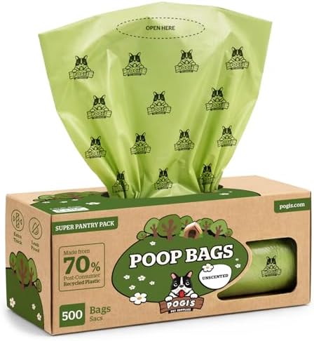 Pogi's Poop Bags – Large, Leak-Proof Dog Waste Bags for Yard or Home Use, Unscented (Single Roll, 500-Count) by PogisPetSupplies