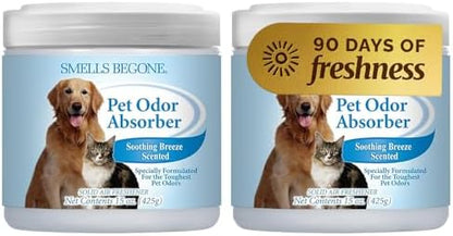 SMELLS BEGONE 15oz Gel Pet Odor Eliminator - Absorb & Remove Strong Odors from Pets, Cat Litter, Dog Poop, Urine Smells - Eliminate Whole Home Odors with Essential Oils (2-Pack, Pet Soothing Breeze) by SMELLSBEGONE
