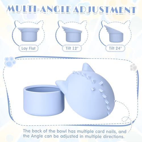 Funnymoom 2 Pack Silicone Cat Slow Feeder, Elevated Slow Feeder Cat Bowl for Dry and Wet Food, Tilted Design with Non Slip Base, Adjustable Angle for Pet(Gray and Blue) - Image 4