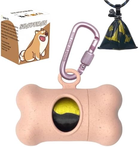 Bone-Shaped Dog Poop Bag Holder for Leash |Dispenser with 15 Leak-Resistant Waste Bags & Carabiner Clip(Pink) by SHAOUMAN