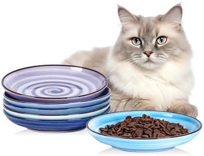 Selamica 6 Inch Ceramic Cat Bowls, Set of 6, Gradient Blue by Selamica
