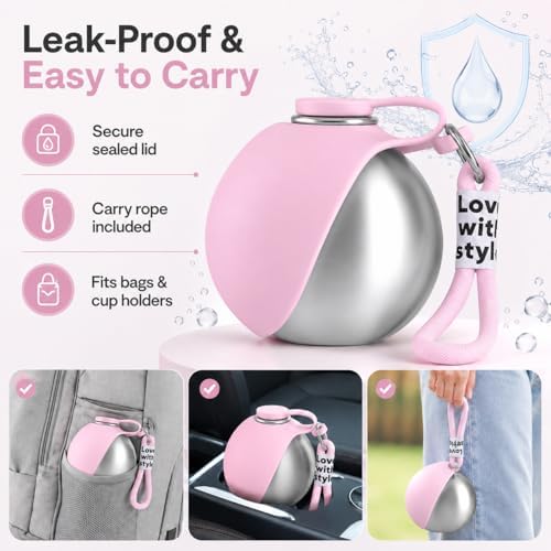 Portable Pet Dog Water Bottle with Silicone Collapsible Bowl, 10 oz Pink - Image 6