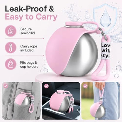 Portable Pet Dog Water Bottle with Silicone Collapsible Bowl, 10 oz Pink - Image 6