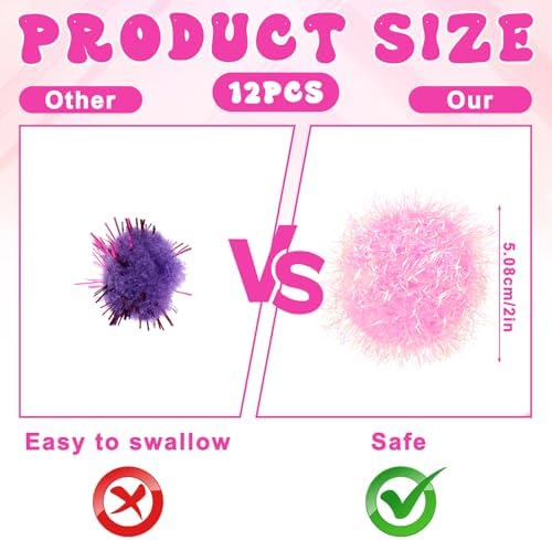 Psyqtsuary 12 Pcs Cat Ball Toys, 2 Inch Sparkle Fuzzy Balls Interactive Cat Toy Soft Pom Pom Sparkle Fuzzy Balls Assorted Color - Image 4