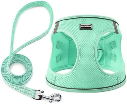Dog Harness with Leash Set, Step-in Adjustable Puppy Pet Vest, Green XL by BOOMIBOO