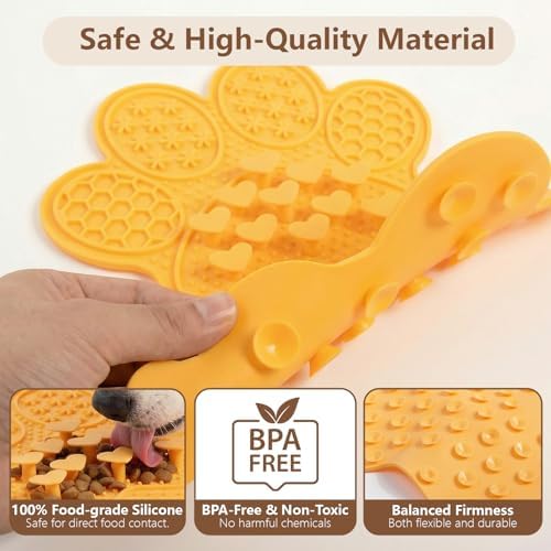 Dog Lick Mat with Suction Cups, Slow Feeder & Enrichment Mat for Dogs & Cats, Silicone Feeding Mat for Wet & Dry Food, Anxiety Relief, Mess-Free Foldable Pocket Design, Orange - Image 6