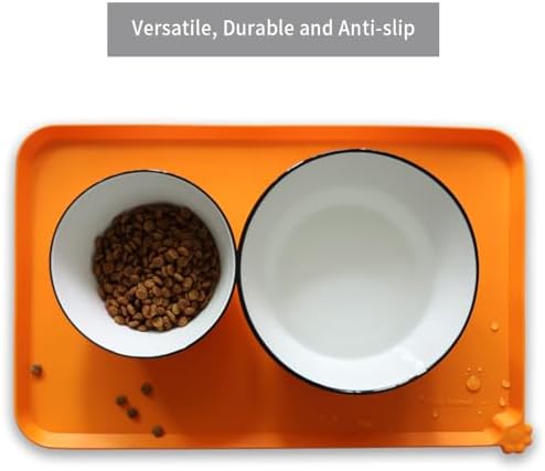 Hoki Found Silicone Non Slip Pet Feeding Mats - Bowl Placemat - Waterproof Dog Cat Food Mats - Orange - Image 4
