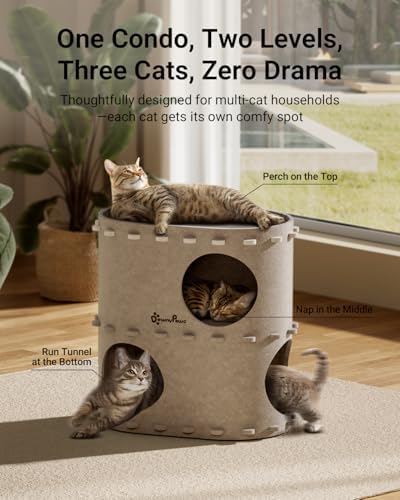 DownyPaws Cat House for Indoor Cats, 2-Storey Cat Bed Cave, Cream - Image 2
