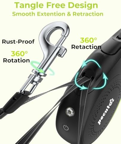 Pecute Retractable Dog Leash with Flashlight, 26ft Heavy Duty Retractable Pet Leash with Light, One-Button Control, Anti-Twist Protection, Reflective Leashes for Medium Large Pets Dogs Up to 110 lbs - Image 5