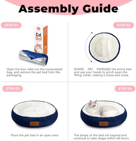 Zerbuger 20in Washable Cat Beds for Indoor Cats - Round Donut Pet Bed for Cats, Small Dogs, Puppy, Kitten - Anti-Slip Bottom, Calming Bed Gift - Navy Blue - Image 6