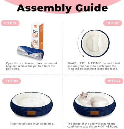 Zerbuger 20in Washable Cat Beds for Indoor Cats - Round Donut Pet Bed for Cats, Small Dogs, Puppy, Kitten - Anti-Slip Bottom, Calming Bed Gift - Navy Blue - Image 6