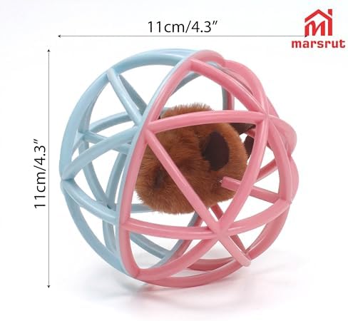 Squeaky Mouse Ball Cat Toy with Simulated Sound, Mouse Ball Cage, Squeky Balls for Cats to Play with Indoor, Plastic Squeak Interactive Funny Toys Best for Playing Chewing Training Chasing (Pink-Blue) - Image 2