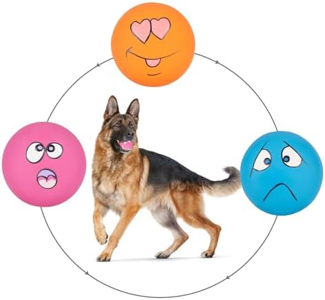 Dog Squeaky Toys Fun Facial Expression Latex Squeaky Dog Balls Large Size Chewing Rubber Soft Interactive Fetch Play Balls for Big Dogs (3 PCS) by gulucute