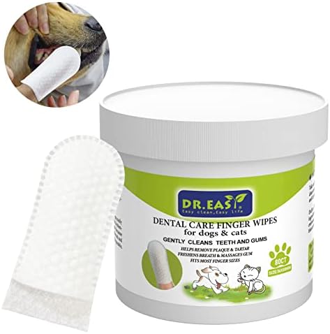 DR.EASY Breath Freshener Dental Finger Wipes 80ct for Dog & Cat, Help Wipe Away Plaque&Tartar, No Added Harsh Chemicals No Brush Formula by DREASY