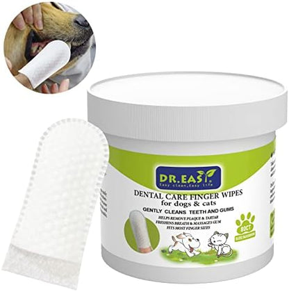 DR.EASY Breath Freshener Dental Finger Wipes 80ct for Dog & Cat, Help Wipe Away Plaque&Tartar, No Added Harsh Chemicals No Brush Formula by DREASY
