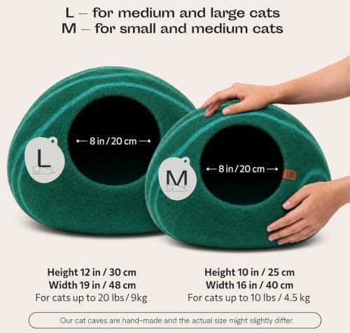 MEOWFIA Cat Cave - Merino Wool Bed for Indoor Cats (Emerald, Medium) - Image 2