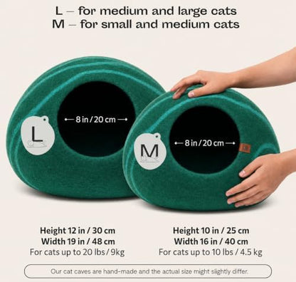 MEOWFIA Cat Cave - Merino Wool Bed for Indoor Cats (Emerald, Medium) - Image 2