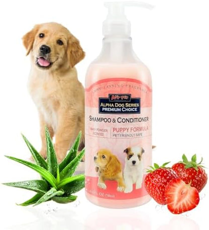 Puppy Grooming Natural Dog Shampoo and Conditioner with Aloe Vera, pH balanced Shampoo for Dogs, Tear-Free, Moisturizing Dog Shampoo for Sensitive Skin - 26.4 Oz by AlphaDogSeries