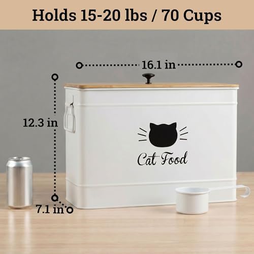 Metal Cat Food Container with Scoop, 15lb (50 Cup) w/ Airtight Bamboo Lid - Image 6