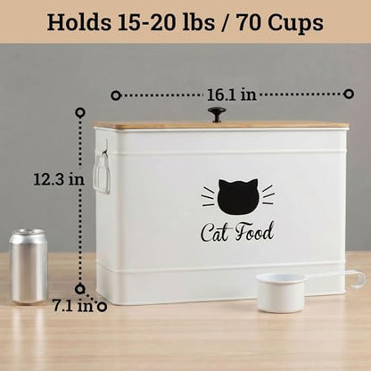 Metal Cat Food Container with Scoop, 15lb (50 Cup) w/ Airtight Bamboo Lid - Image 6