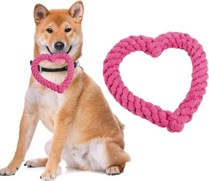 Jinshining Pink Cute Dog/Cat Chew Toys, Dog Toys for Chewers, Heavy Duty Dental Rope Toy for Dogs, Creative Love Heart Shaped Interactive Rope Dog Toys, Cotton Puppy Teething Chew Tug Toy Dark - Image 6