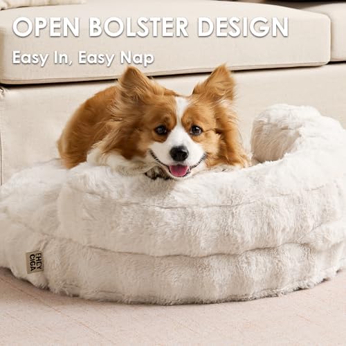 EHEYCIGA Dog Bed Medium Size Dog, Fluffy Small Dog Couch with Removable Washable Cover, Bolster Pet Sofa, Waterproof and Non-Slip, 30" x 30"x 8.5", Cream - Image 3