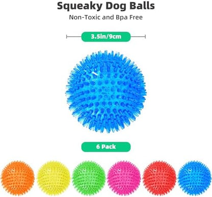 6 Pack 3.5” Squeaky Dog Balls for Large and Medium Dogs, Spiky Balls for Teething Puppies - Image 2