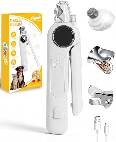 2-in-1 Pet Nail Clipper and Grinder with LED Light & Safety Guard - Painless Quiet Grooming Tool for Small & Large Dogs & Cats, Avoid Overcutting Professional Pet Trimmer by Sernuo