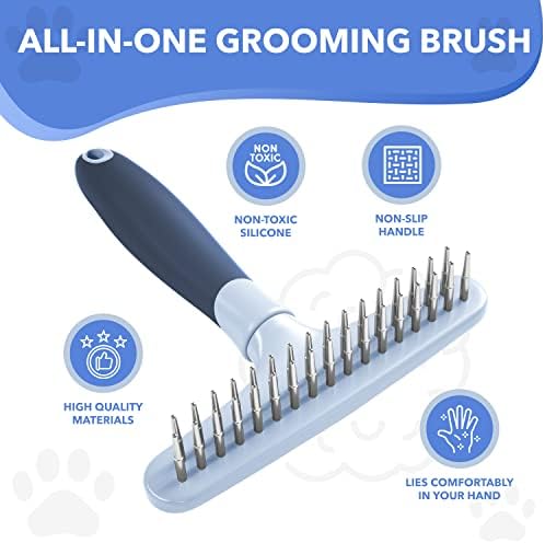 Dog rake deshedding dematting Brush Comb - Undercoat rake for Dogs, Cats, matted, Short,Long Hair Coats - Brush for Shedding, Double Row Stainless Steel pins - Reduce Shedding by 90% (Haze Blue) - Image 2