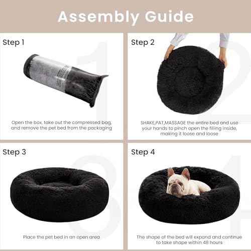 Love's cabin Calming Cat Bed for Indoor Cats, Anti-Anxiety Donut Round Dog Bed,Fluffy Faux Fur Washable Pet Bed for Small Medium Dogs and Cats, Black, 24in - Image 5