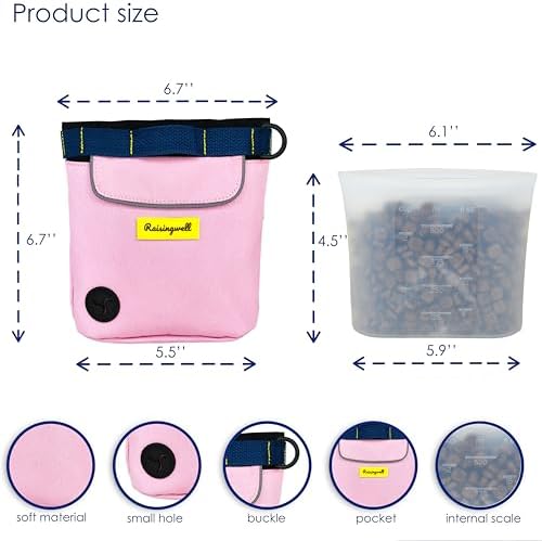 Raisingwell Dog Treat Pouch for Pet Walking and Training with Clicker 2 Cup Silicone Bag Small Fanny Pack Holder for Puppy Snack Dispenser Kit for Leash and Outdoor Use (Pink) - Image 2