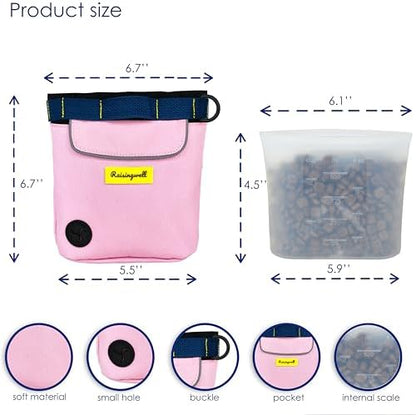 Raisingwell Dog Treat Pouch for Pet Walking and Training with Clicker 2 Cup Silicone Bag Small Fanny Pack Holder for Puppy Snack Dispenser Kit for Leash and Outdoor Use (Pink) - Image 2