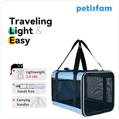 Soft Pet Carrier for Large and Medium Cats, 2 Kitties, Small Dogs. Easy to Get Cat in, Great for Cats that Don't Like Carriers (Blue) - Image 5