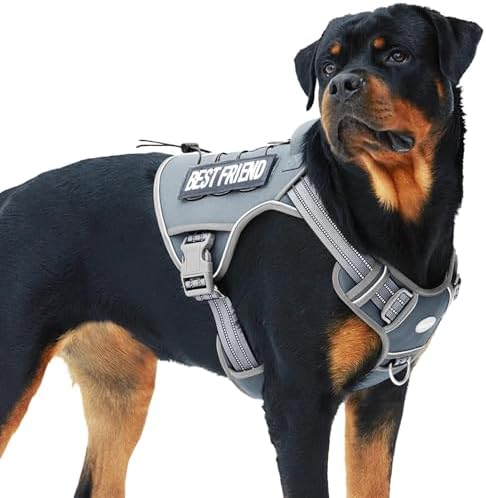 Auroth Tactical Dog Harness for Large Dogs No Pull Adjustable Pet Harness Reflective K9 Working Training Easy Control Pet Vest Military Service Dog Harnesses Grey XL by AurothPets