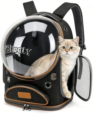 Cat Backpack Carrier, Breathable Cat Carrier Large Space Bubble Pet Backpack for Small Dog and Large cat up to 18lbs, Transparent & Foldable Pet Carrier for Travel Hiking (Black) by Unknown