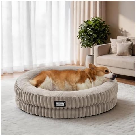 BALANCE Donut Dog Bed, 30 Inches Round Dog Bed Medium Size Dogs Washable, Orthopedic Calming Dogs Beds for Kitten, Fluffy Plush Faux Fur Pet Bed with Anti-Slip Bottom by BalancePet