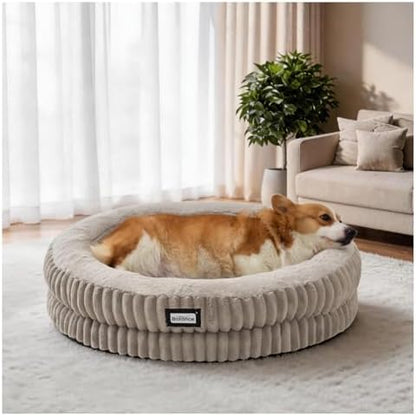 BALANCE Donut Dog Bed, 30 Inches Round Dog Bed Medium Size Dogs Washable, Orthopedic Calming Dogs Beds for Kitten, Fluffy Plush Faux Fur Pet Bed with Anti-Slip Bottom by BalancePet