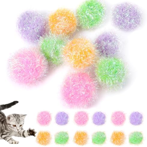 Psyqtsuary 12 Pcs Cat Ball Toys, 2 Inch Sparkle Fuzzy Balls Interactive Cat Toy Soft Pom Pom Sparkle Fuzzy Balls Assorted Color by Unknown