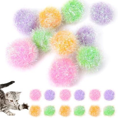 Psyqtsuary 12 Pcs Cat Ball Toys, 2 Inch Sparkle Fuzzy Balls Interactive Cat Toy Soft Pom Pom Sparkle Fuzzy Balls Assorted Color by Unknown