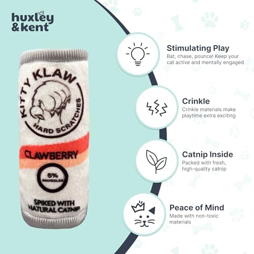 Huxley & Kent Plush Crinkle Catnip Cat Toy, Kitty Klaw Clawberry - Image 4