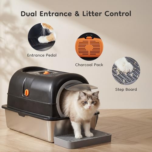 OLIXIS Stainless Steel Litter Box with Lid, Easy Cleaning - Image 3