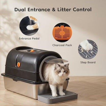 OLIXIS Stainless Steel Litter Box with Lid, Easy Cleaning - Image 3
